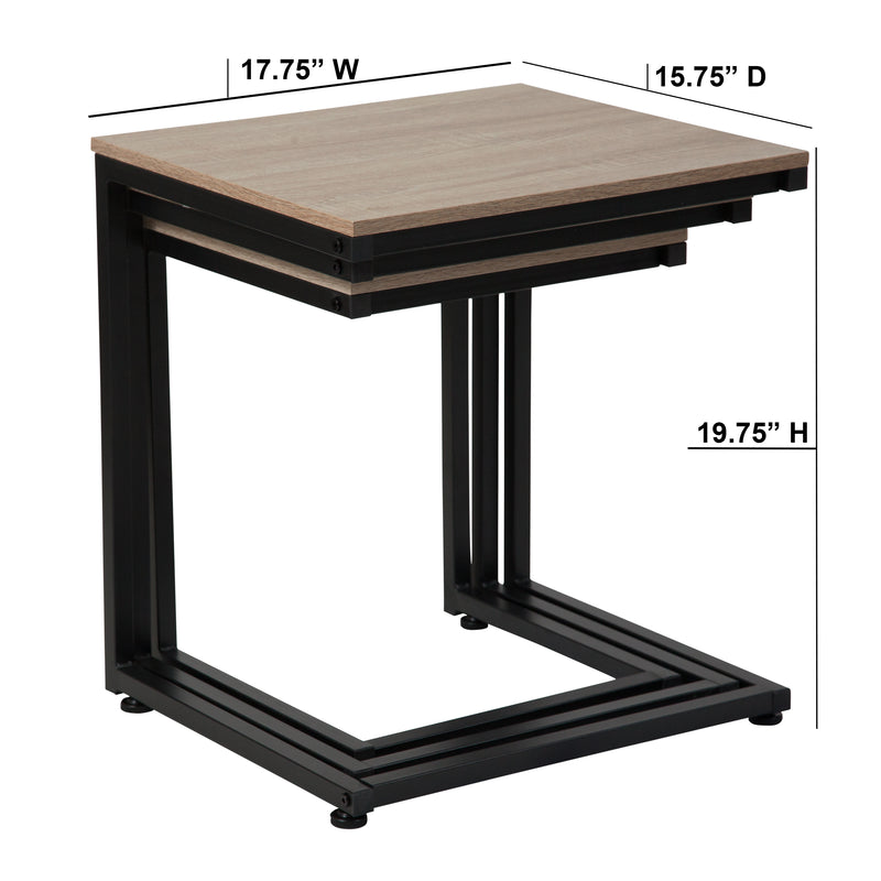 Midtown Collection Sonoma Oak Wood Grain Finish Nesting Tables with Black Metal Cantilever Base
