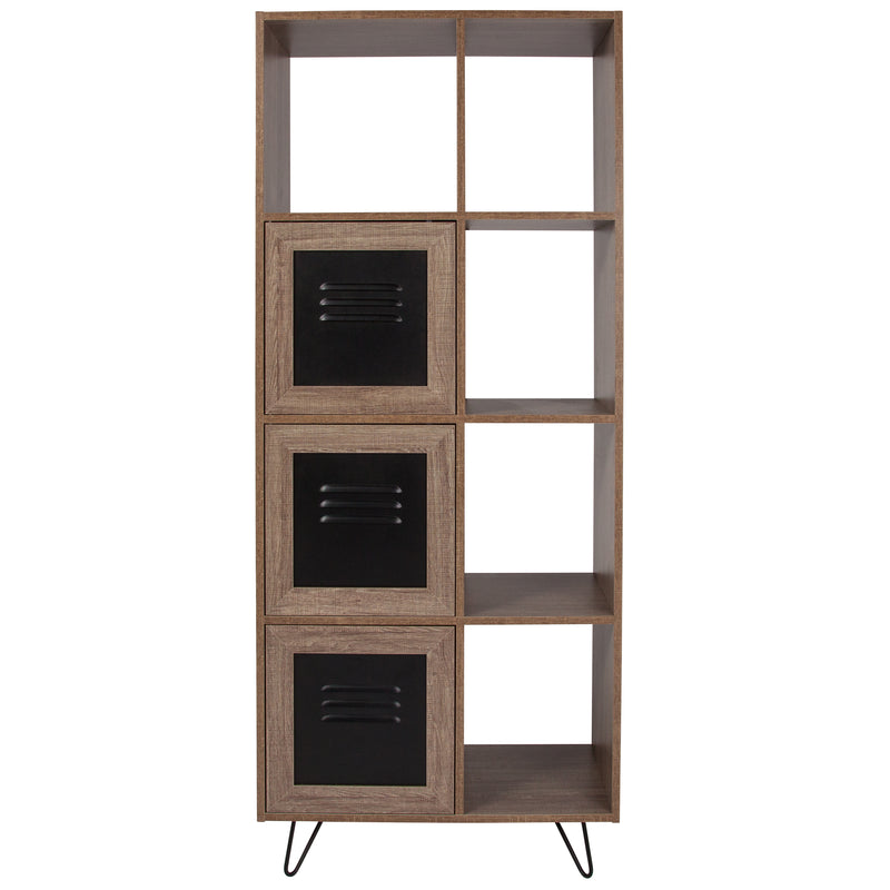 Woodridge Collection 44"W 3 Shelf Storage Console/Cabinet with Metal Doors in Rustic Wood Grain Finish