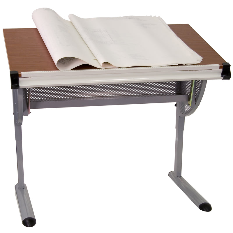 Berkley Adjustable Drawing and Drafting Table with Pewter Frame