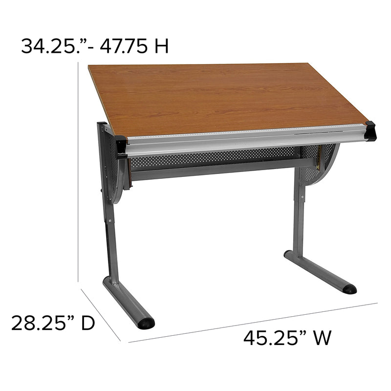 Berkley Adjustable Drawing and Drafting Table with Pewter Frame