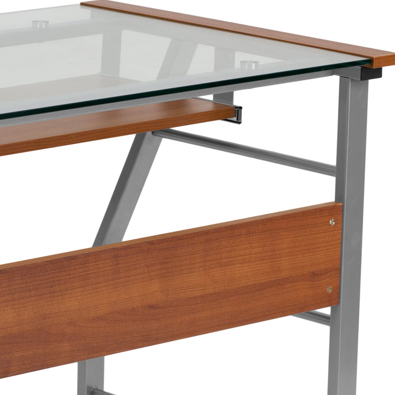Tremont Glass Computer Desk with Pull-Out Keyboard Tray and Bowed Front Frame