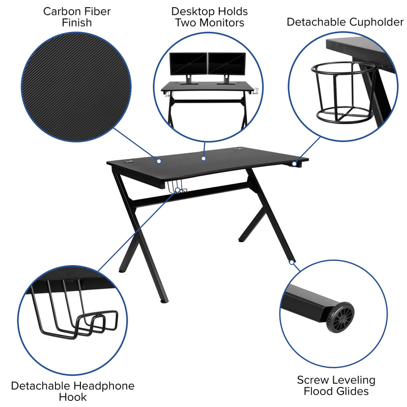 Duncan 55" x 24" Extra Large Gaming Desk with Headphone Hook and Cup Holder - Free Mouse Pad