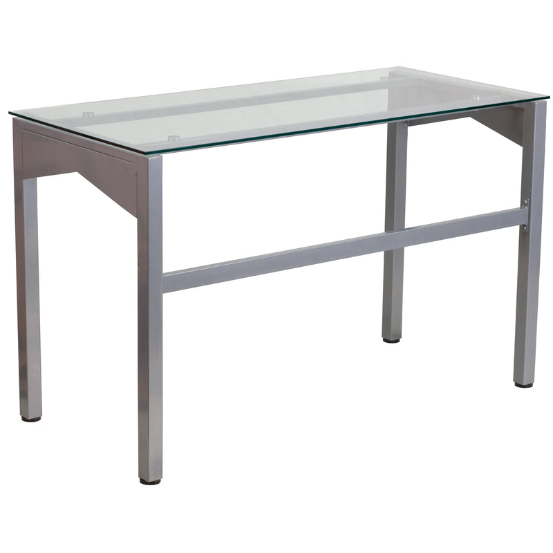 Jayden Contemporary Clear Tempered Glass Desk with Geometric Sides