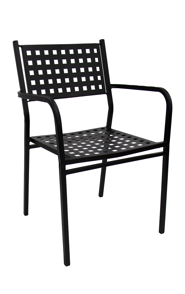 Metal Patio Stack Chair w/ Armrest, Black