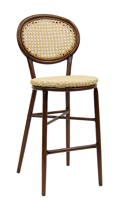 Out door Aluminum Bar Stool with Poly woven ratten Back & Seat