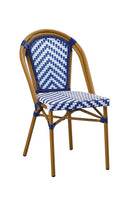 Outdoor Bamboo-style Metal Chair with Blue and White Chevron Seat & Back