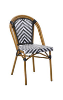 Outdoor Bamboo-style Metal Chair with Black and White Chevron Seat & Back