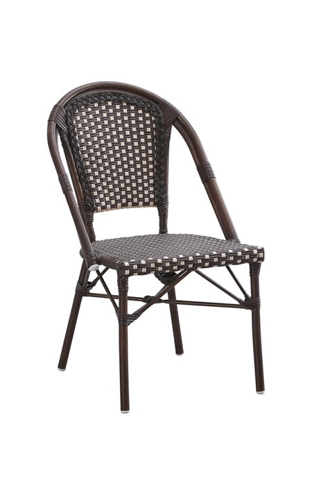 Robust Dark Espresso Metal Chair with Luxurious Poly Woven Seat & Back, Outdoor Use