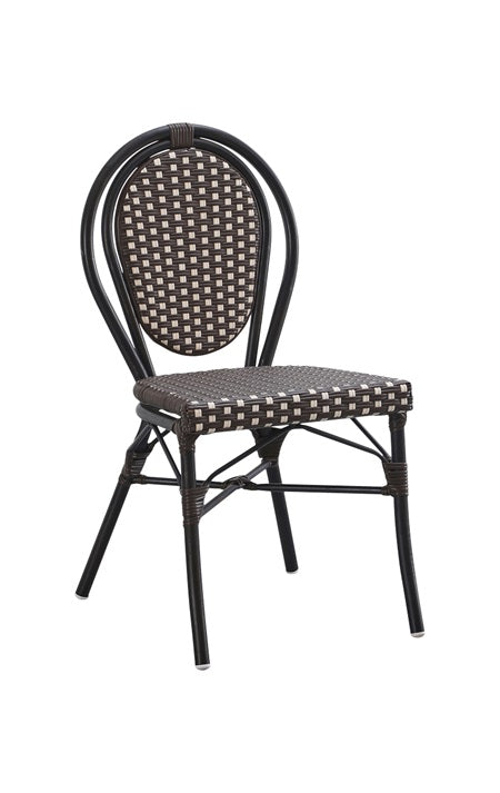 Curvaceous Two-Tone Black and Tan Metal Chair with Poly Woven Seat & Back, Outdoor Use