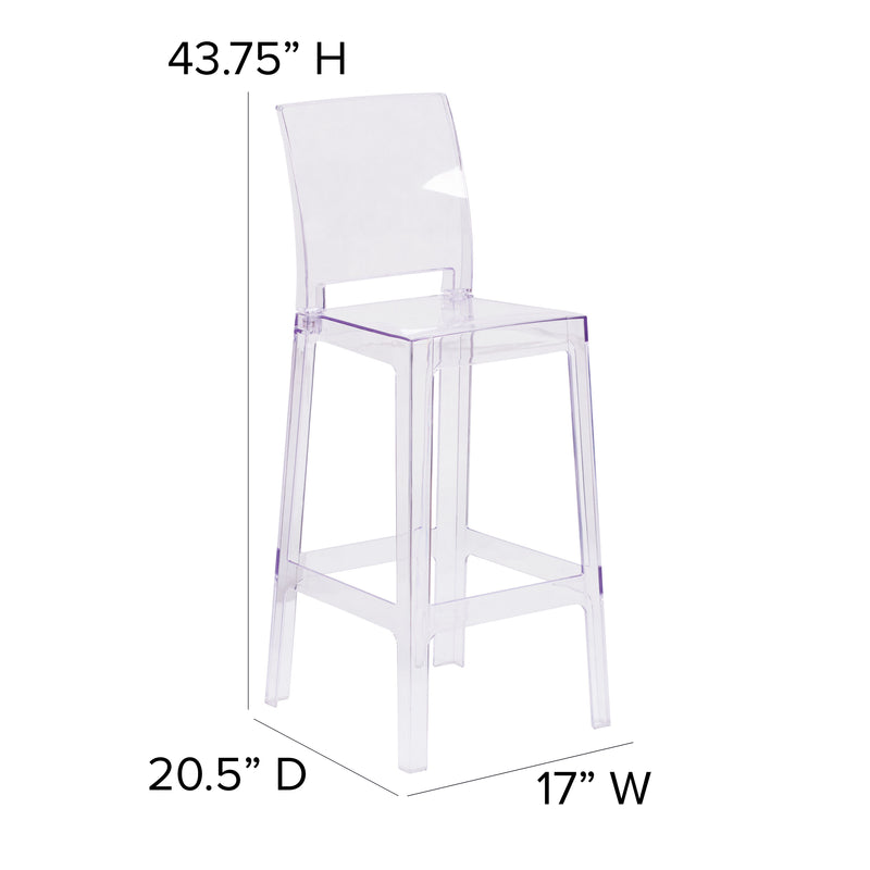 Emilie Ghost Barstool with Square Back in Transparent Crystal