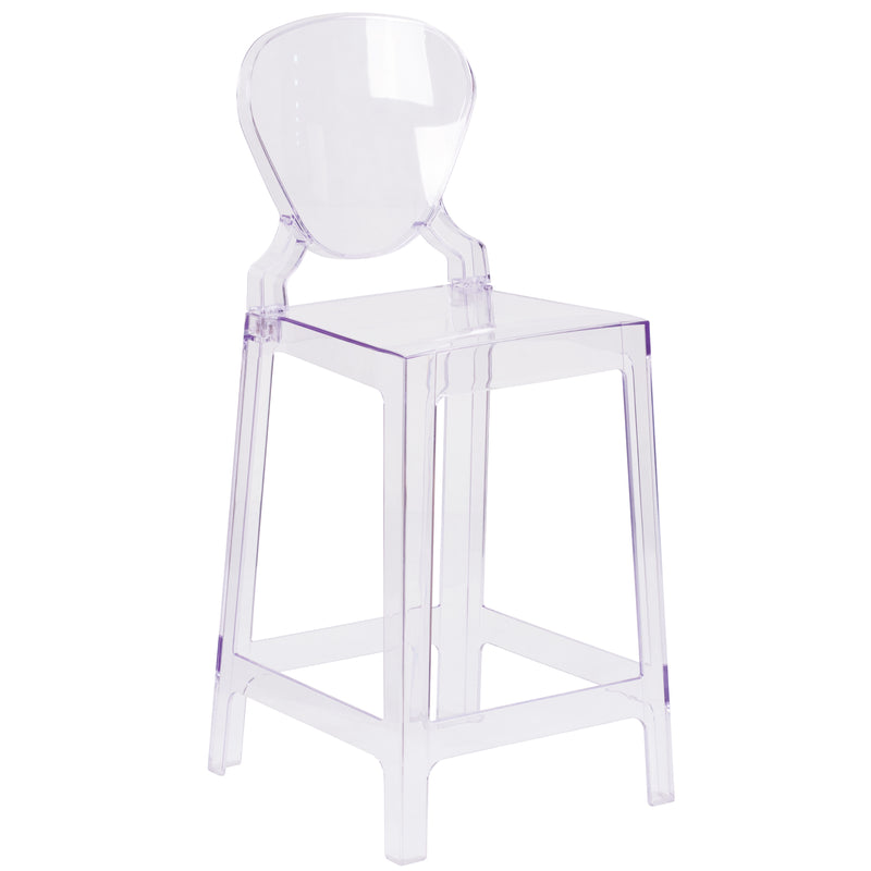 Theo Ghost Counter Stool with Tear Back in Transparent Crystal