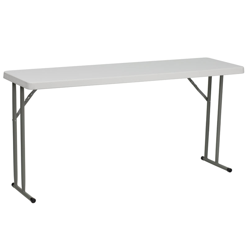 Kathryn 5-Foot Plastic Folding Training Table Set with 2 Gray Metal Folding Chairs