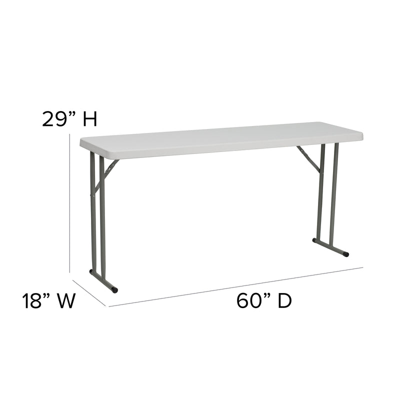 Kathryn 5-Foot Plastic Folding Training Table Set with 2 Gray Metal Folding Chairs