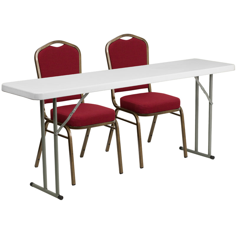 Kathryn 6-Foot Plastic Folding Training Table Set with 2 Trapezoidal Back Stack Chairs