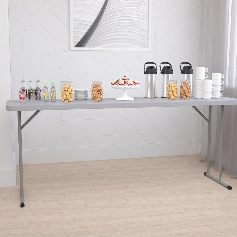 Kathryn 6-Foot Plastic Folding Training Table Set with 2 Crown Back Stack Chairs