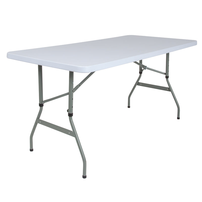 Kathryn 5-Foot Height Adjustable Bi-Fold Granite White Plastic Banquet and Event Folding Table with Carrying Handle