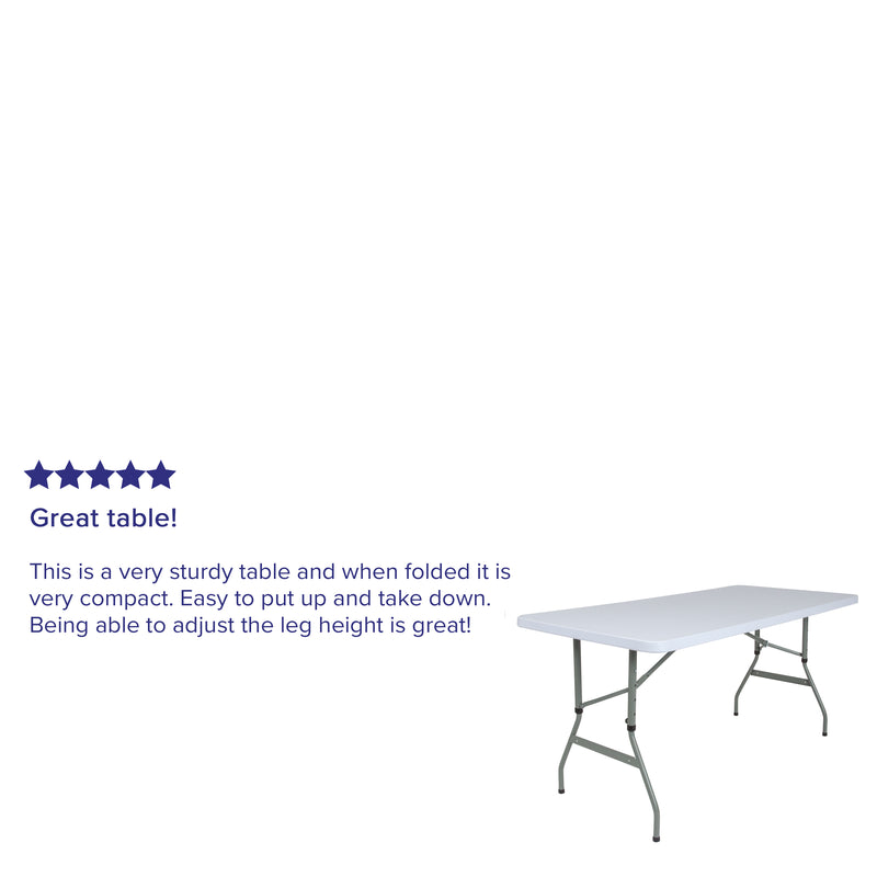 Kathryn 5-Foot Height Adjustable Bi-Fold Granite White Plastic Banquet and Event Folding Table with Carrying Handle