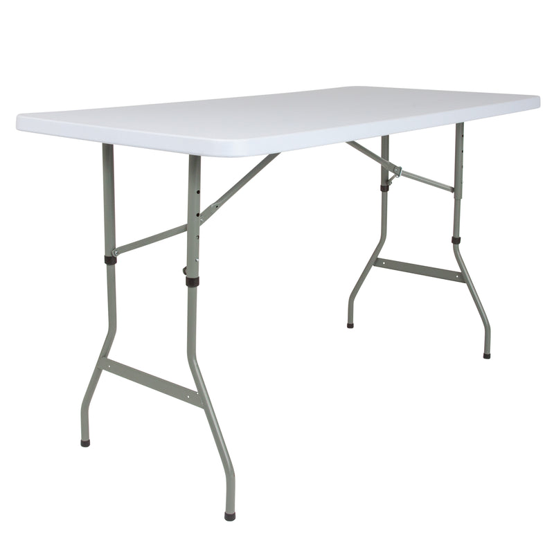 Kathryn 5-Foot Height Adjustable Bi-Fold Granite White Plastic Banquet and Event Folding Table with Carrying Handle