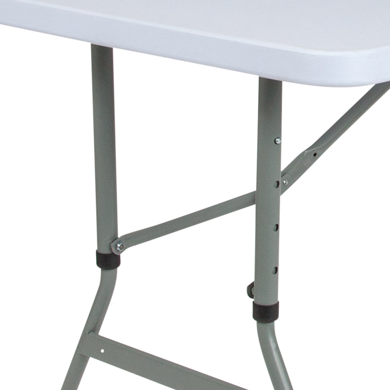 Kathryn 5-Foot Height Adjustable Bi-Fold Granite White Plastic Banquet and Event Folding Table with Carrying Handle