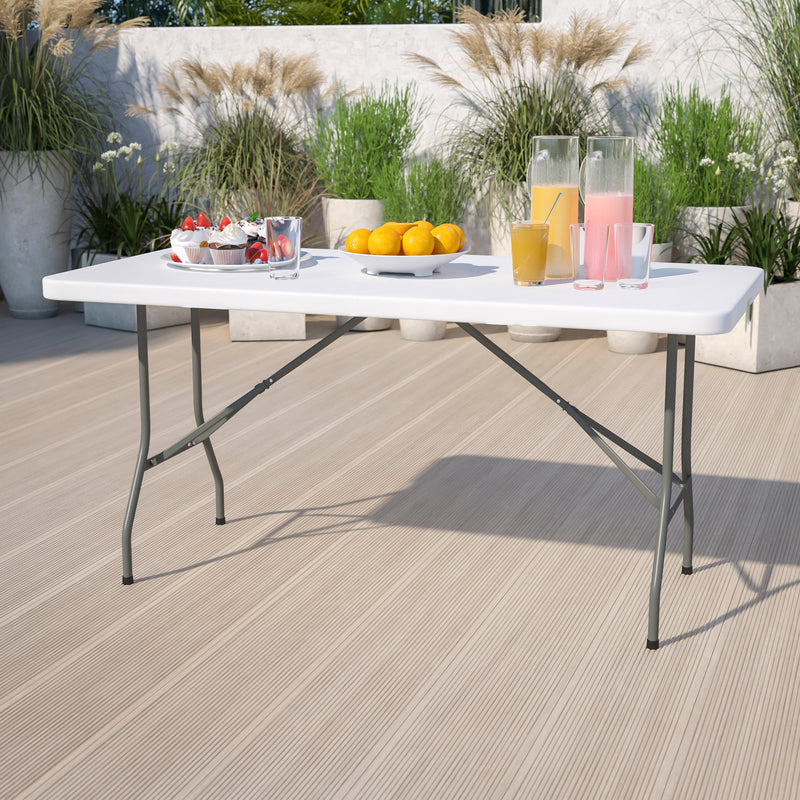Kathryn 4.97-Foot Bi-Fold Granite White Plastic Folding Table