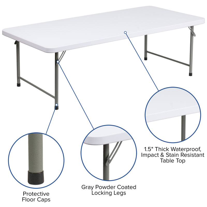 Kathryn 6-Foot Granite White Plastic Folding Table
