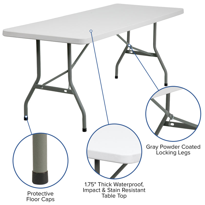 Kathryn 6-Foot Height Adjustable Granite White Plastic Folding Table