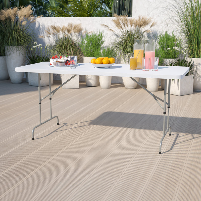 Kathryn 6-Foot Bi-Fold Granite White Plastic Folding Table