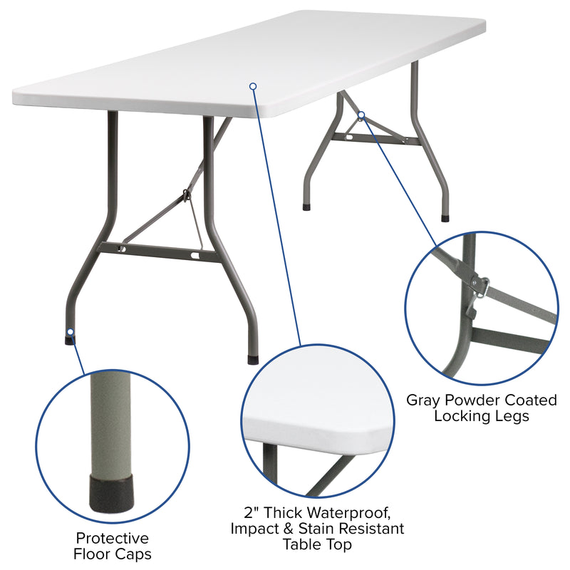 Kathryn 8-Foot Height Adjustable Granite White Plastic Folding Table