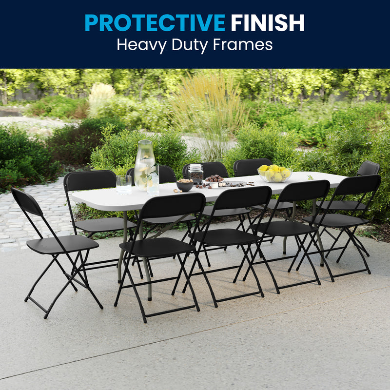 Kathryn 8-Foot Bi-Fold Granite White Plastic Banquet and Event Folding Table with Carrying Handle