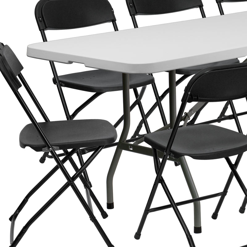 Kathryn 8-Foot Bi-Fold Granite White Plastic Banquet and Event Folding Table with Carrying Handle