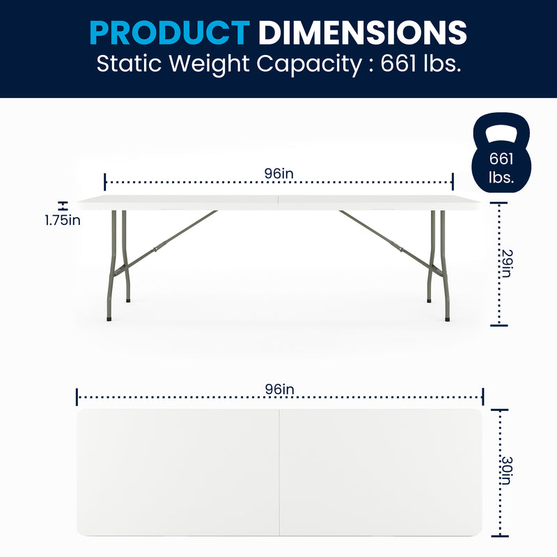 Kathryn 8-Foot Height Adjustable Bi-Fold Granite White Plastic Banquet and Event Folding Table with Carrying Handle