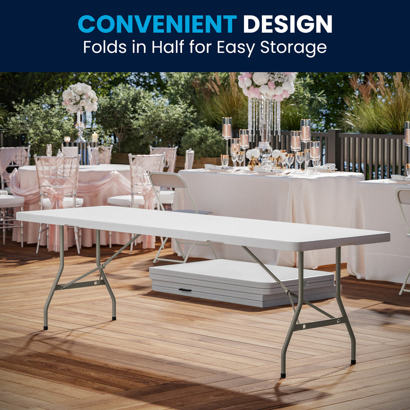 Kathryn 8-Foot Height Adjustable Bi-Fold Granite White Plastic Banquet and Event Folding Table with Carrying Handle