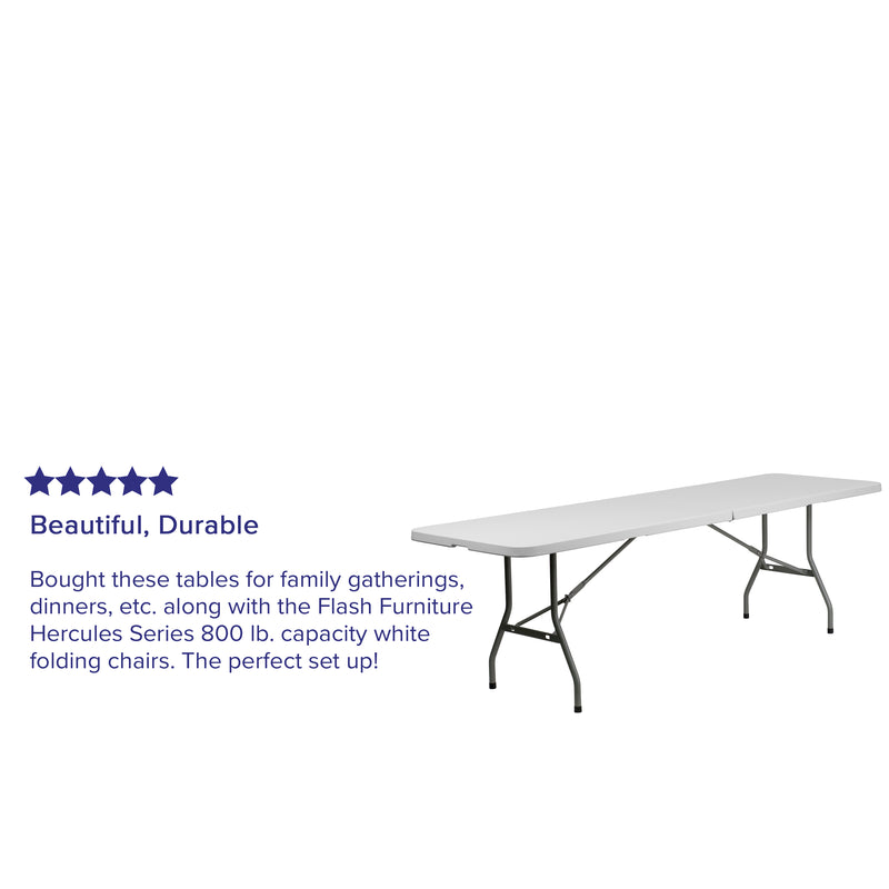 Kathryn 8-Foot Height Adjustable Bi-Fold Granite White Plastic Banquet and Event Folding Table with Carrying Handle
