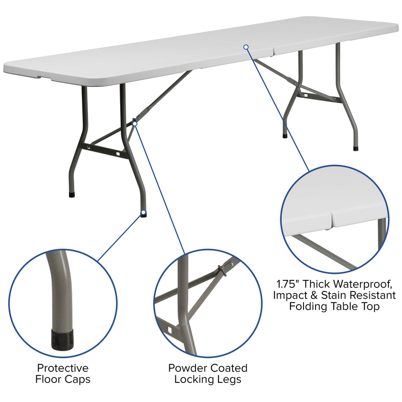 Kathryn 8-Foot Height Adjustable Bi-Fold Granite White Plastic Banquet and Event Folding Table with Carrying Handle