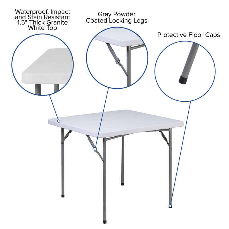 Kathryn 2.79-Foot Square Height Adjustable Granite White Plastic Folding Table