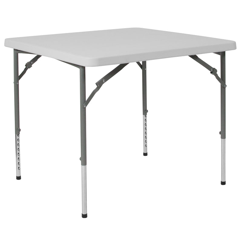 Kathryn 2.79-Foot Square Bi-Fold Granite White Plastic Folding Table with Carrying Handle