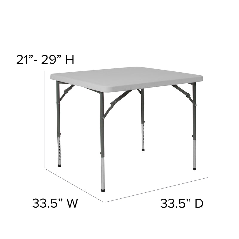Kathryn 2.79-Foot Square Bi-Fold Granite White Plastic Folding Table with Carrying Handle