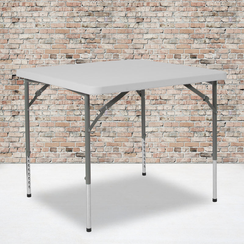 Kathryn 2.79-Foot Square Bi-Fold Granite White Plastic Folding Table with Carrying Handle