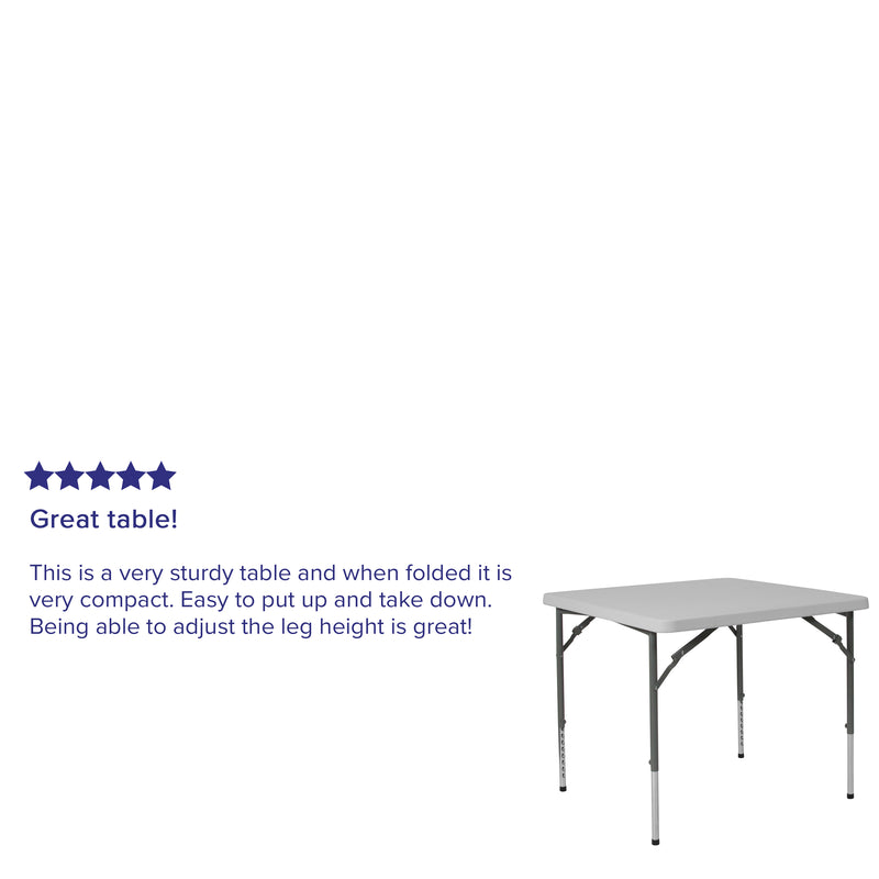 Kathryn 2.79-Foot Square Bi-Fold Granite White Plastic Folding Table with Carrying Handle