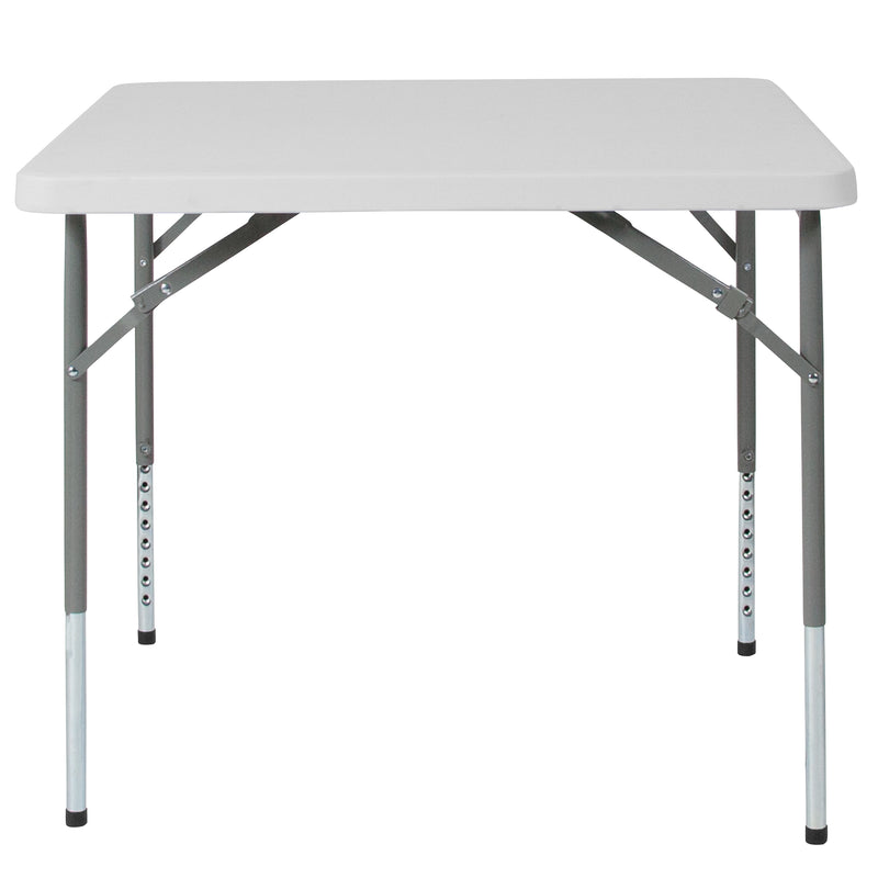 Kathryn 2.79-Foot Square Bi-Fold Granite White Plastic Folding Table with Carrying Handle