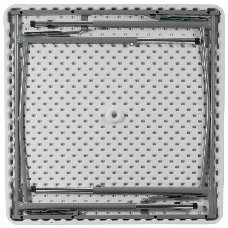 Kathryn 2.79-Foot Square Bi-Fold Granite White Plastic Folding Table with Carrying Handle