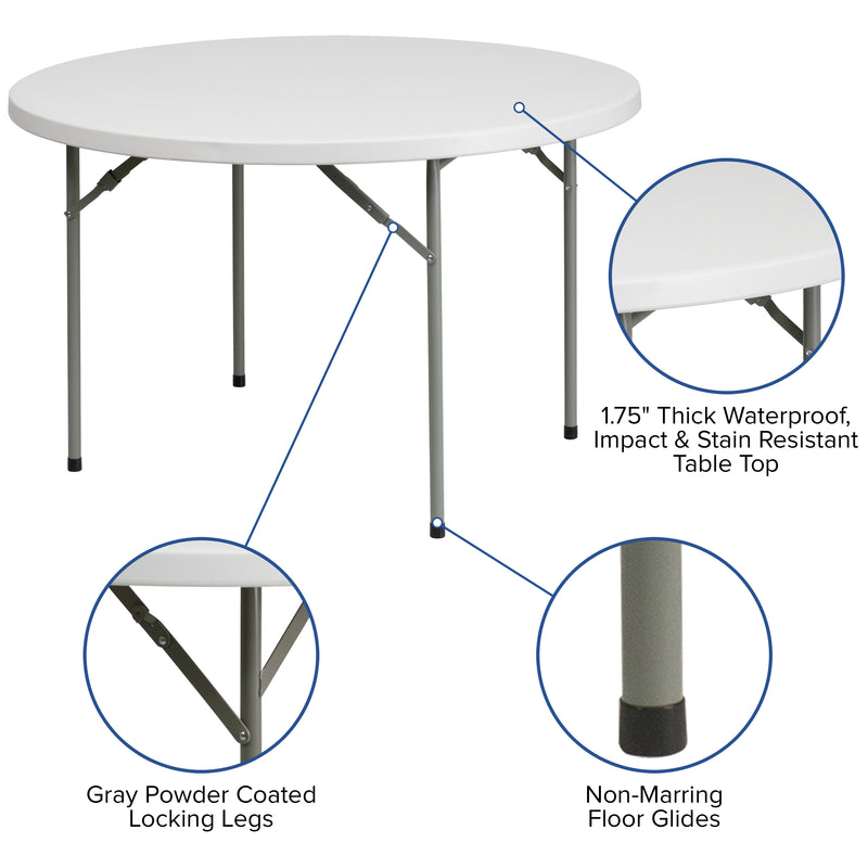 Kathryn 5-Foot Round Granite White Plastic Folding Table