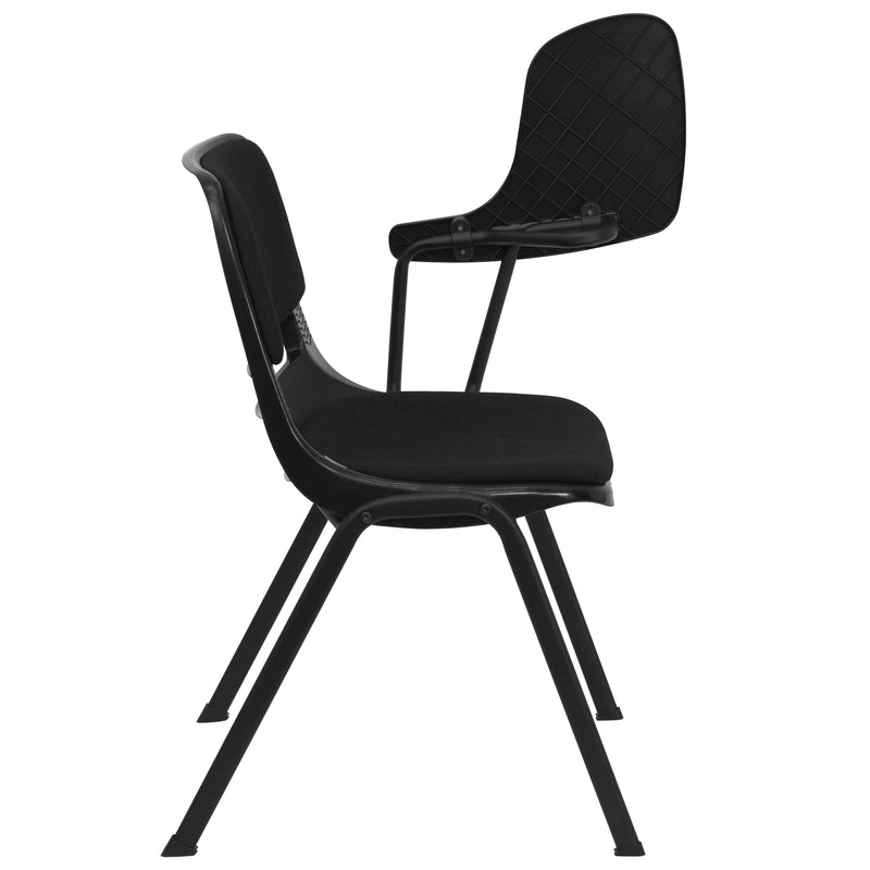 HERCULES Black Padded Ergonomic Shell Chair with Left Handed Flip-Up Tablet Arm