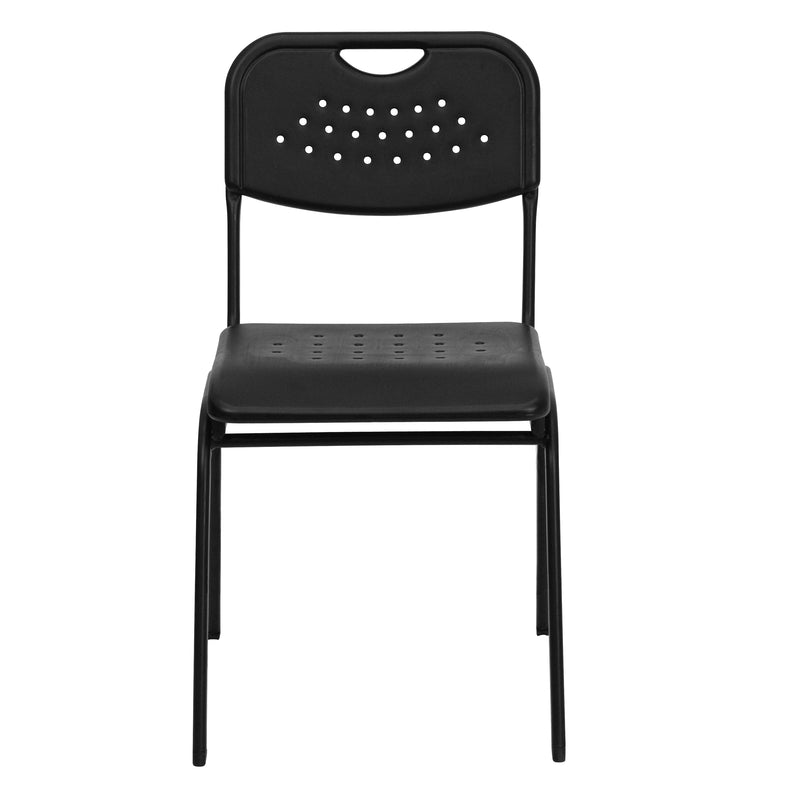 HERCULES Series 880 lb. Capacity Black Plastic Chair with Black Frame and Book Basket