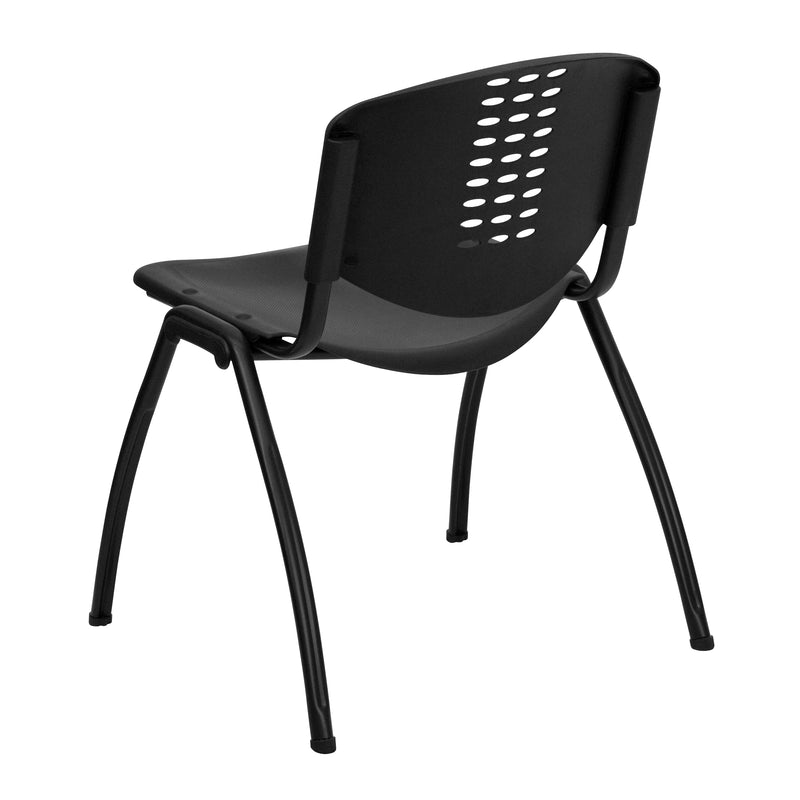 HERCULES Series 880 lb. Capacity Black Plastic Stack Chair with Oval Cutout Back and Black Frame
