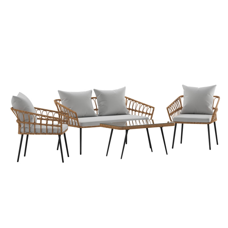 Harris 5 Piece Commercial Indoor/Outdoor Table and Chairs with Black Poly Resin Slatted Backs and Seats