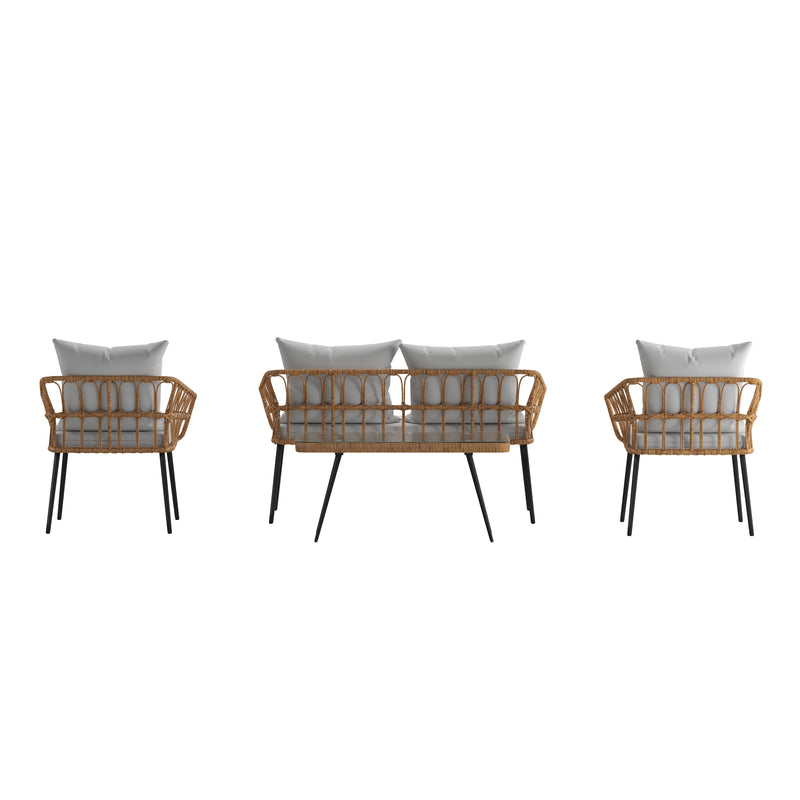 Harris 5 Piece Commercial Indoor/Outdoor Table and Chairs with Black Poly Resin Slatted Backs and Seats