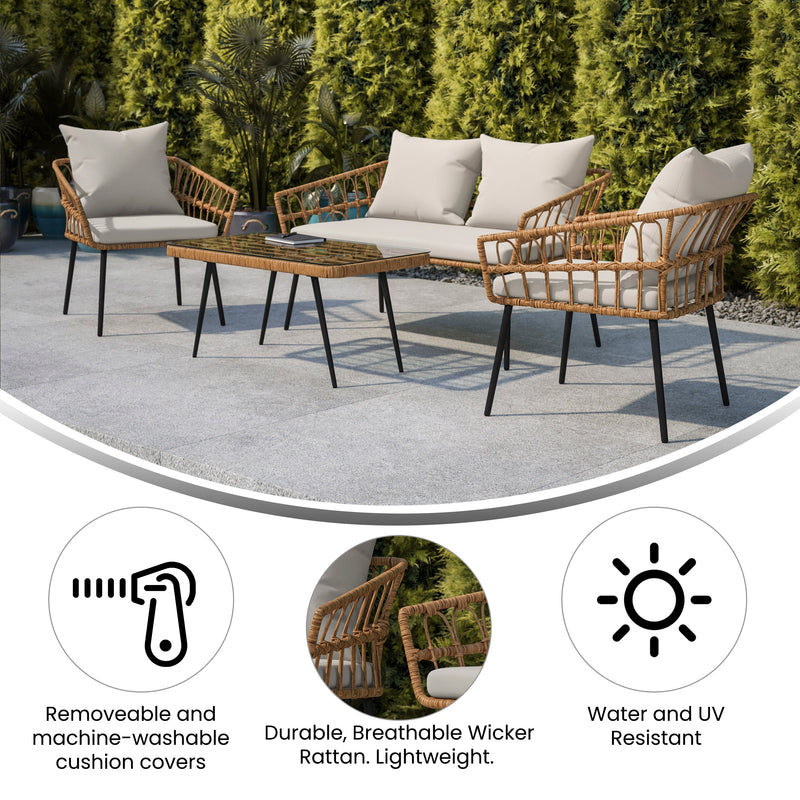 Harris 5 Piece Commercial Indoor/Outdoor Table and Chairs with Black Poly Resin Slatted Backs and Seats