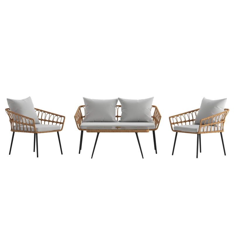 Harris 5 Piece Commercial Indoor/Outdoor Table and Chairs with Black Poly Resin Slatted Backs and Seats