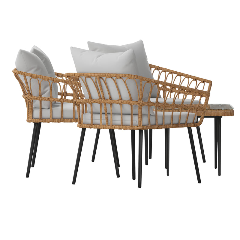 Harris 5 Piece Commercial Indoor/Outdoor Table and Chairs with Black Poly Resin Slatted Backs and Seats